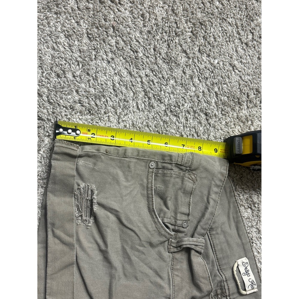 Indigo Rein Distressed Cuffed Denim Shorts Olive Green Size 5 Low Rise Distress - Picture 8 of 9